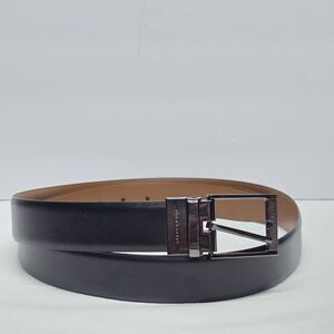 Perry Ellis Belt Men sz 40 Black Brown Reversible Leather Gunmetal Buckle